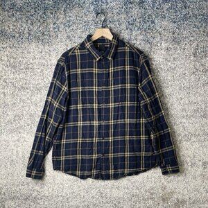 H&M Mens Shirt Flannel Regular Fit  Navy Blue Plaid Long Sleeve Size XL